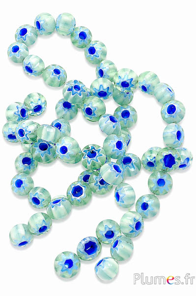 Glasperlen Blumenmotiv - Ø 7 mm - grün-blau